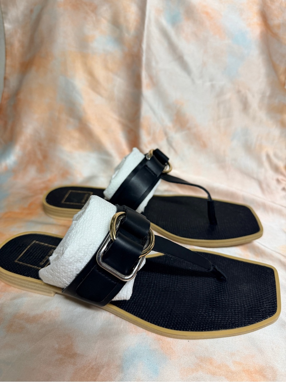 Dolce Vita Black Thong Sandals with Two-Tone Buckle